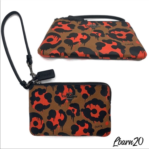 Coach Wild Beast Orange Brown Wristlet Wallet NWT Leopard Animal Print Cheetah - Picture 5 of 5